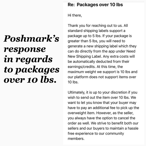 Packages over 10 lbs are not supported by Poshmark - Picture 6 of 6